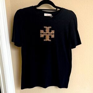 NWT Tory Burch Black cotton Tee with Gold Logo sz S